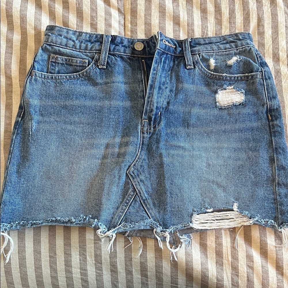 Distressed Denim Mini Skirt